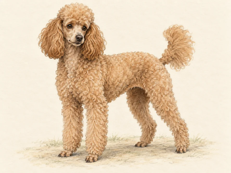 Original illustration of an adult Miniature Poodle