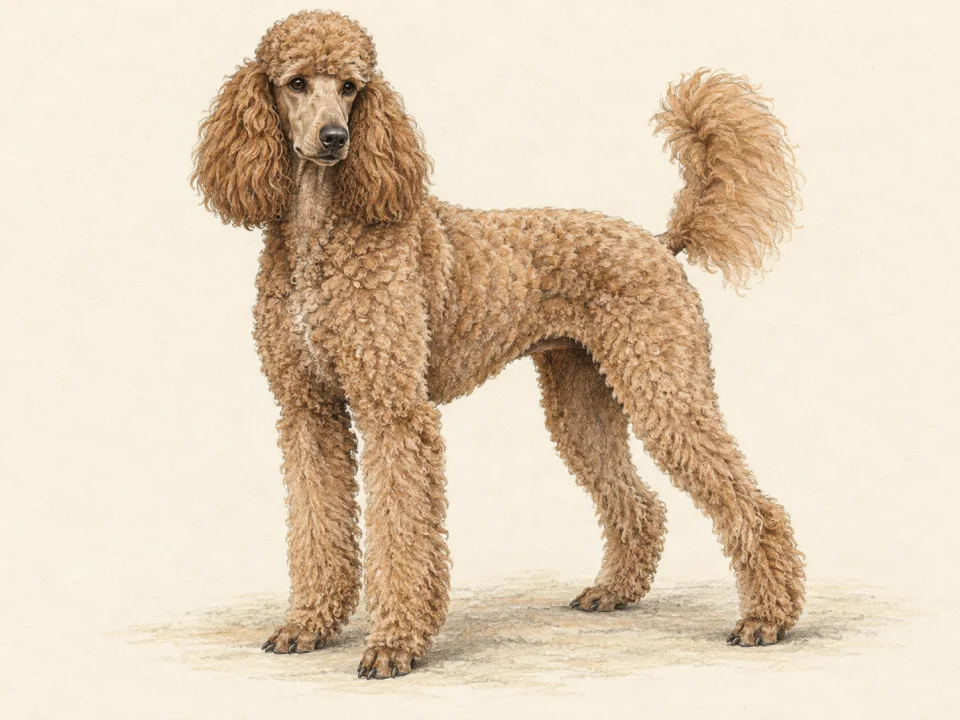 Original illustration of an adult Standard Poodle