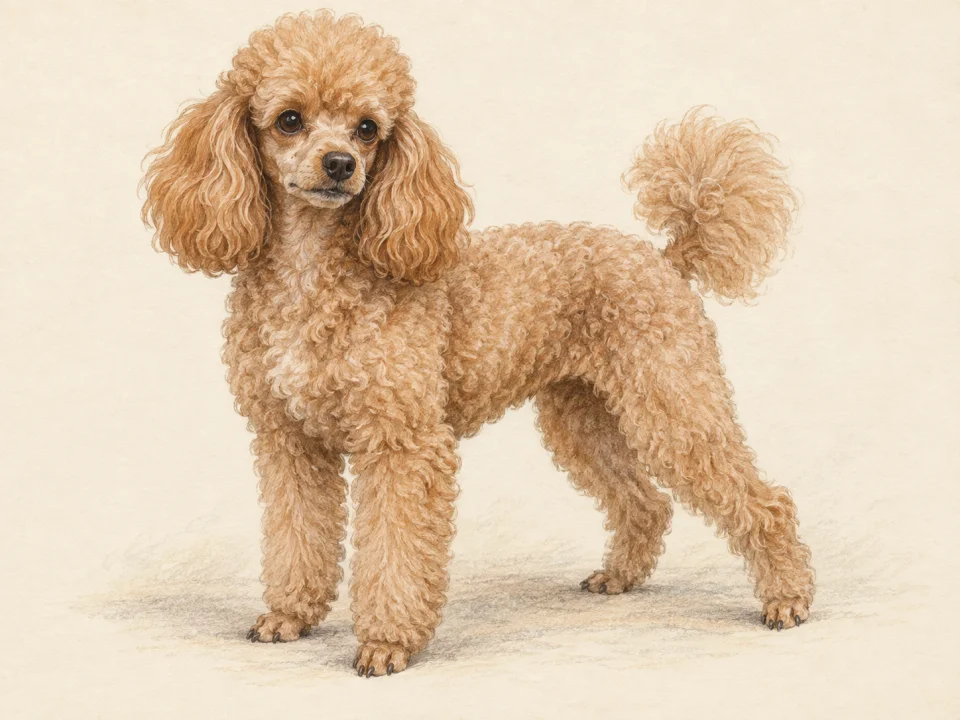 Original illustration of an adult Toy Poodle