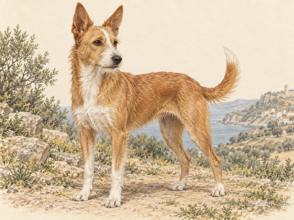 Original illustration of an adult Portuguese Podengo