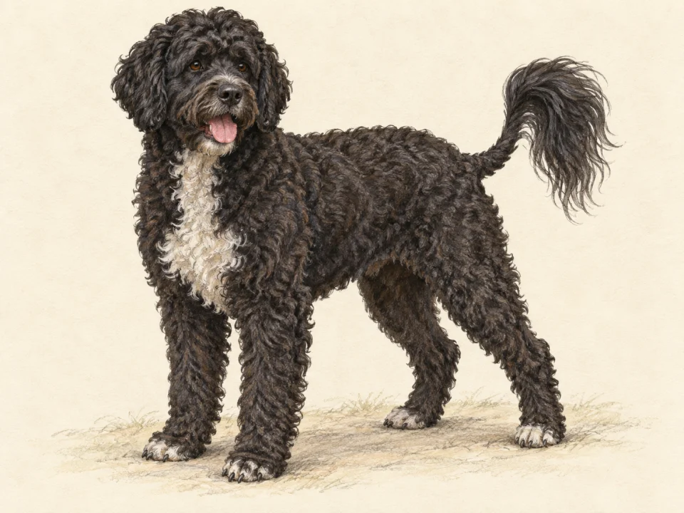 Original illustration of an adult Portuguese Water Dog