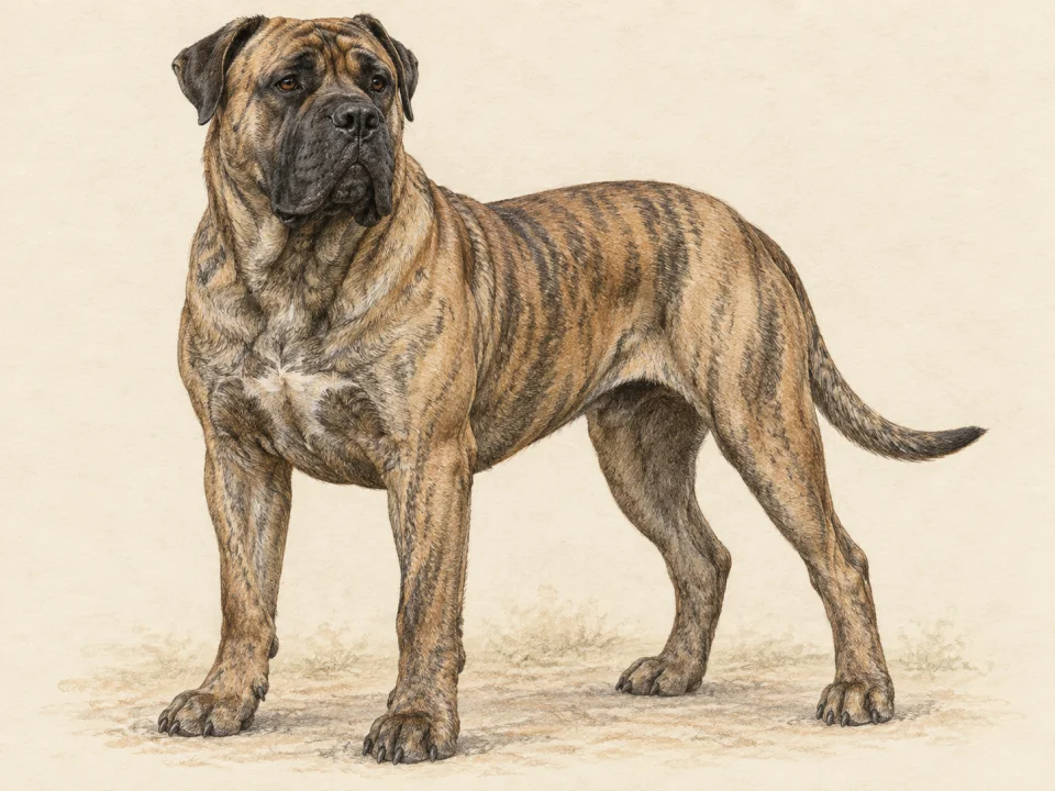Original illustration of an adult Presa Canario