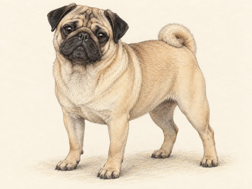 Original illustration of an adult Pug