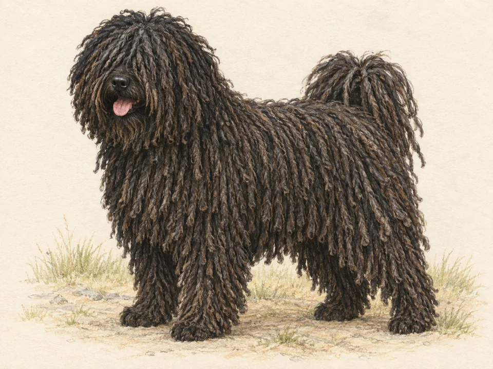 Original illustration of an adult Puli