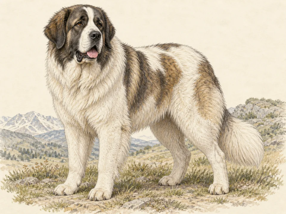 Original illustration of an adult Pyrenean Mastiff