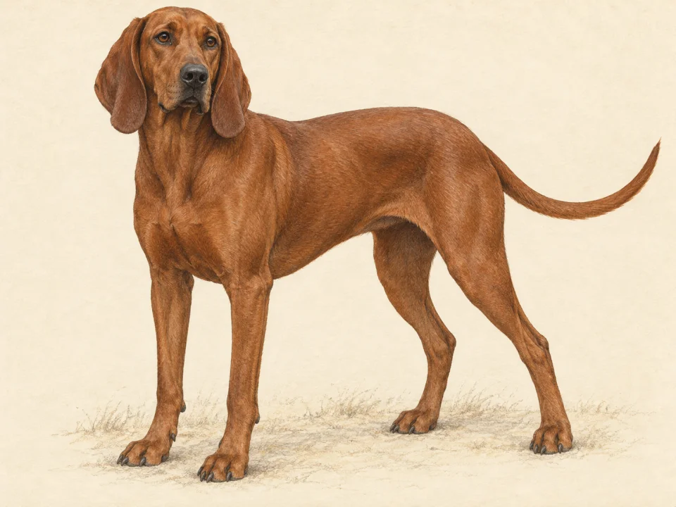 Original illustration of an adult Redbone Coonhound