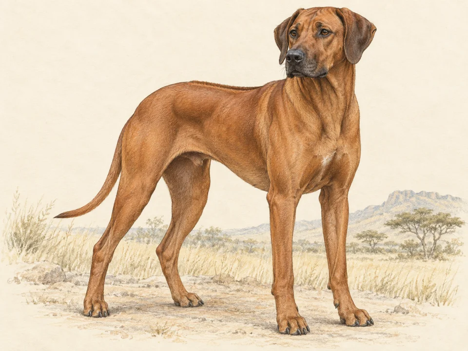 Original illustration of an adult Rhodesian Ridgeback