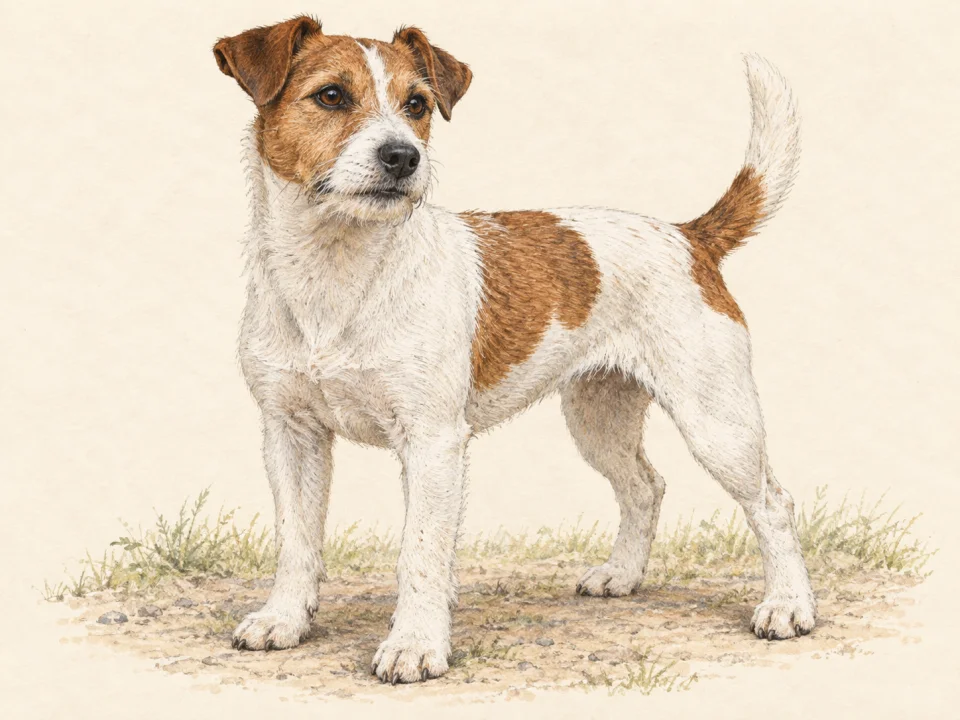 Original illustration of an adult Russell Terrier