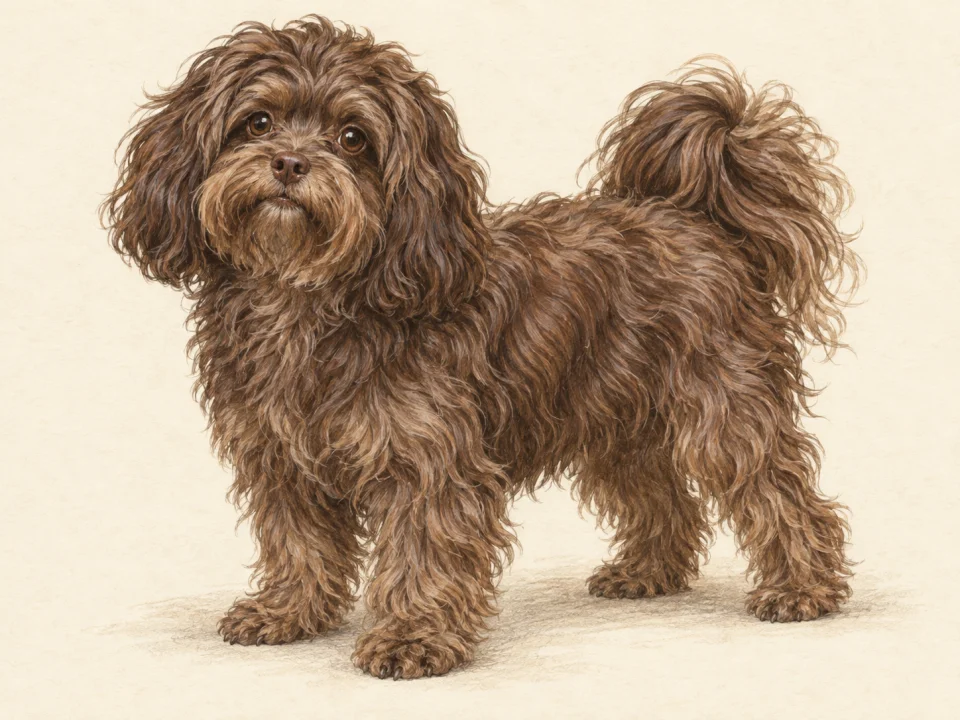 Original illustration of an adult Russian Tsvetnaya Bolonka