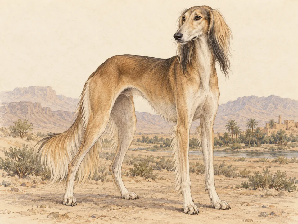 Original illustration of an adult Saluki