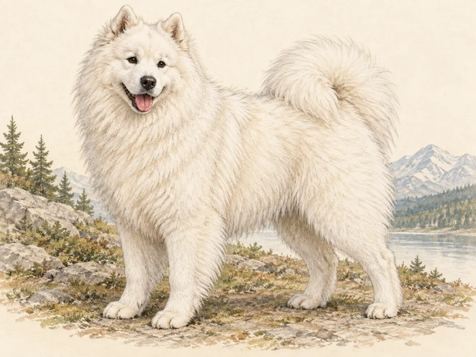 Original illustration of an adult Samoyed