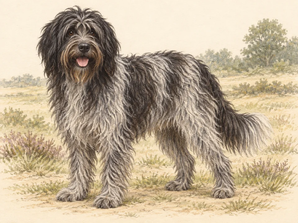 Original illustration of an adult Schapendoes