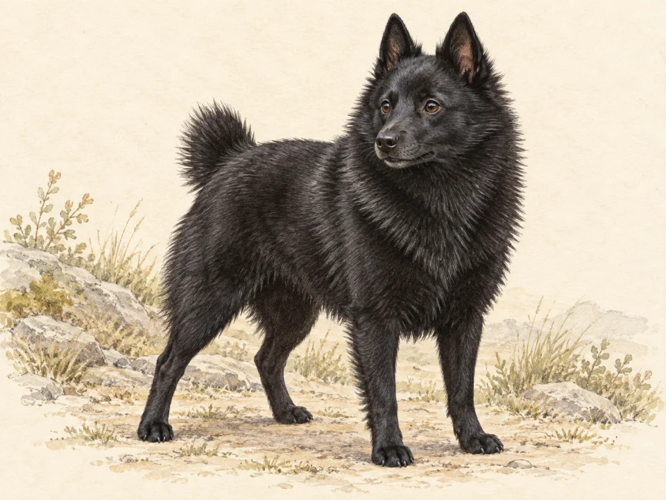 Original illustration of an adult Schipperke
