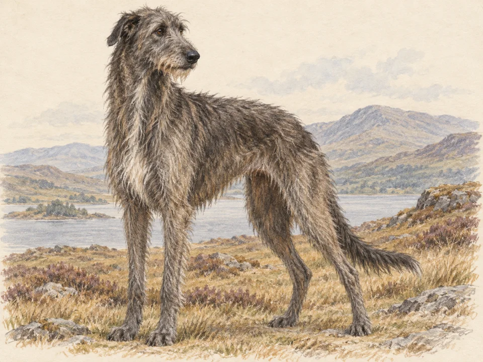 Original illustration of an adult Scottish Deerhound