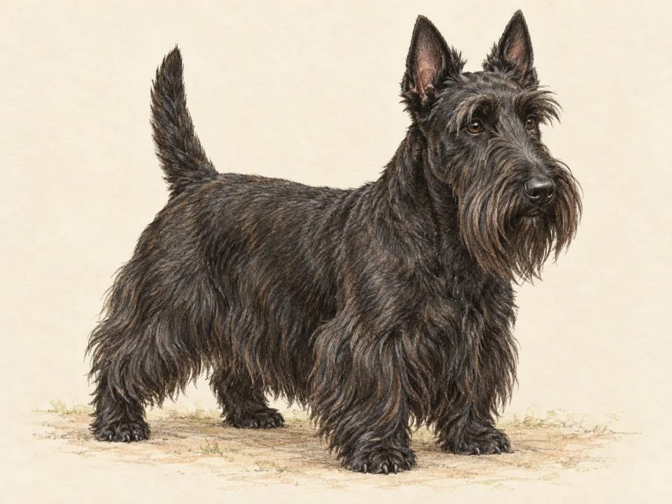 Original illustration of an adult Scottish Terrier