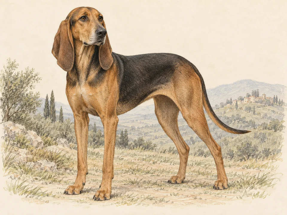 Original illustration of an adult Segugio Italiano