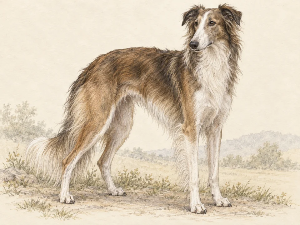 Original illustration of an adult Silken Windhound