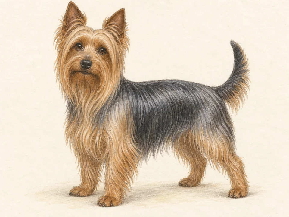 Original illustration of an adult Silky Terrier