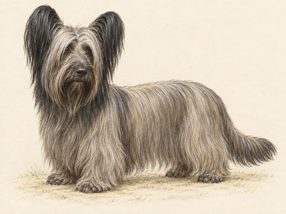 Original illustration of an adult Skye Terrier