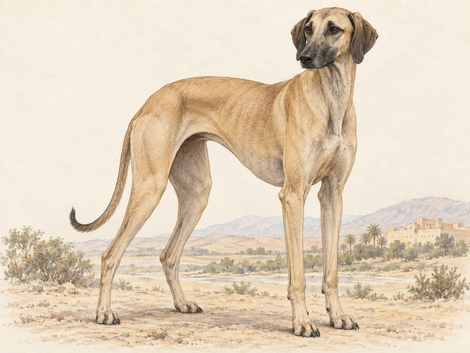 Original illustration of an adult Sloughi