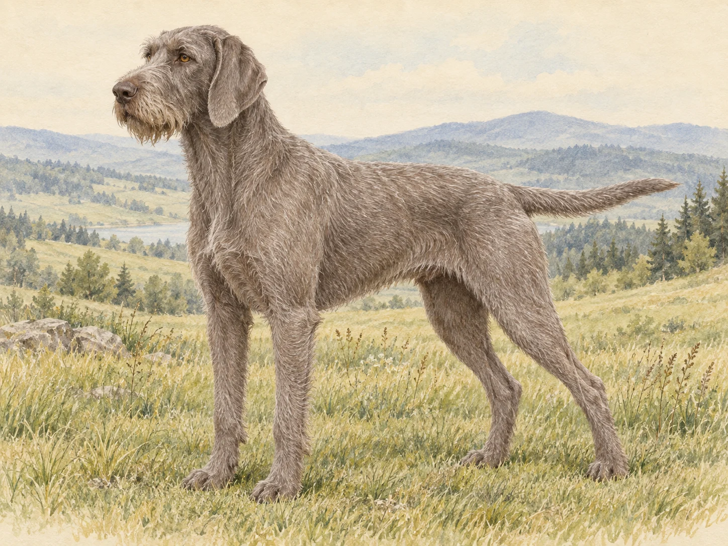 Original illustration of an adult Slovakian Wirehaired Pointer