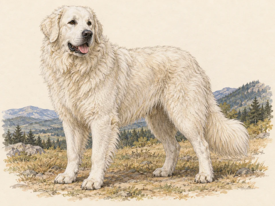 Original illustration of an adult Slovensky Cuvac