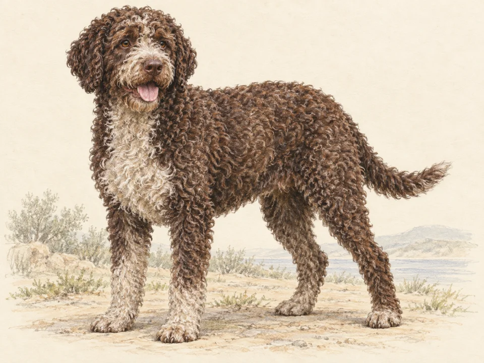 Original illustration of an adult Spanish Water Dog