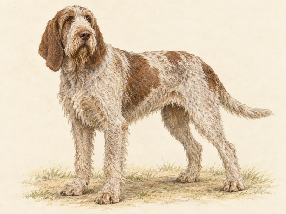 Original illustration of an adult Spinone Italiano