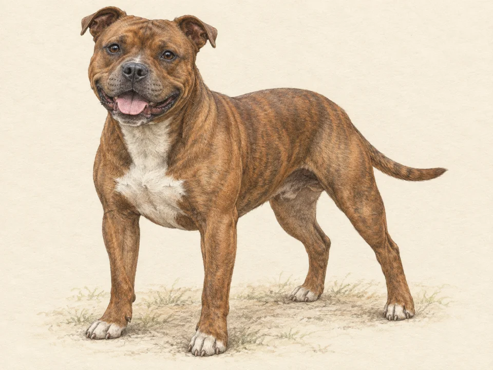 Original illustration of an adult Staffordshire Bull Terrier