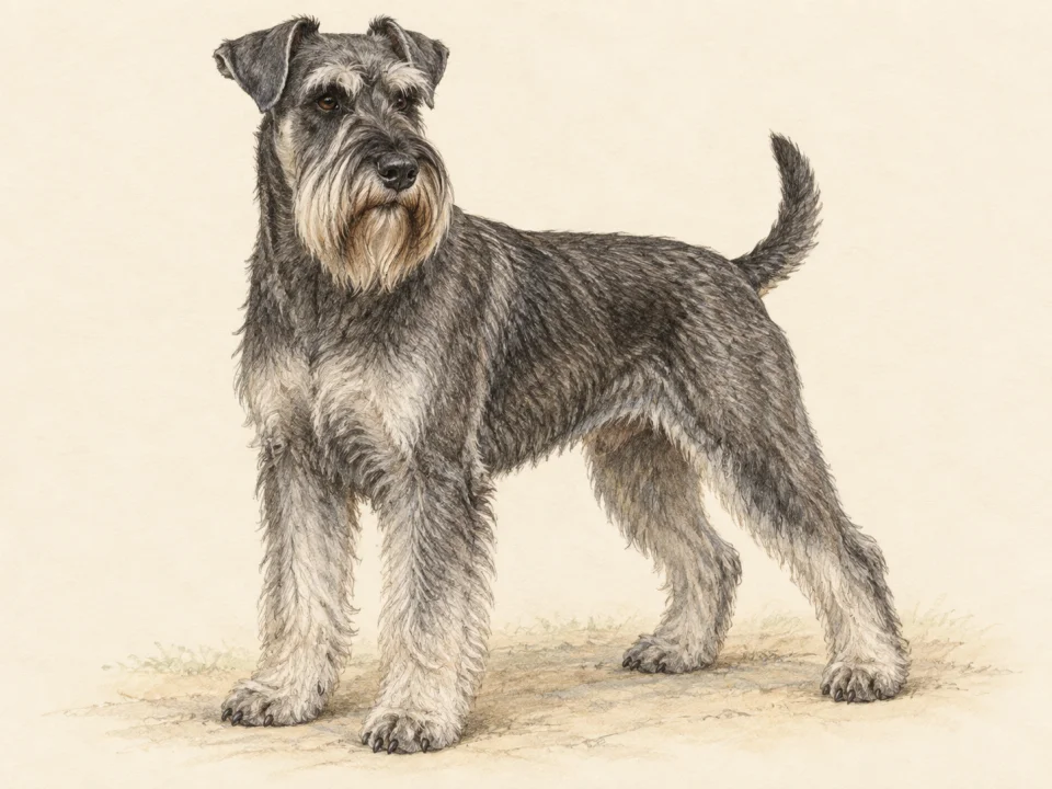 Original illustration of an adult Standard Schnauzer