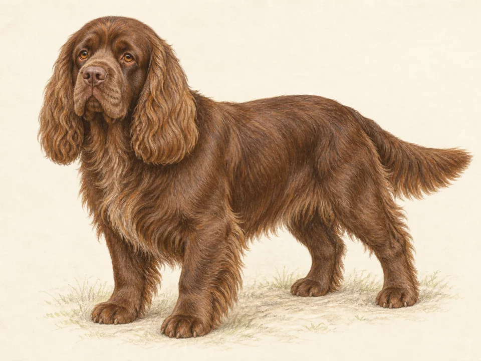 Original illustration of an adult Sussex Spaniel