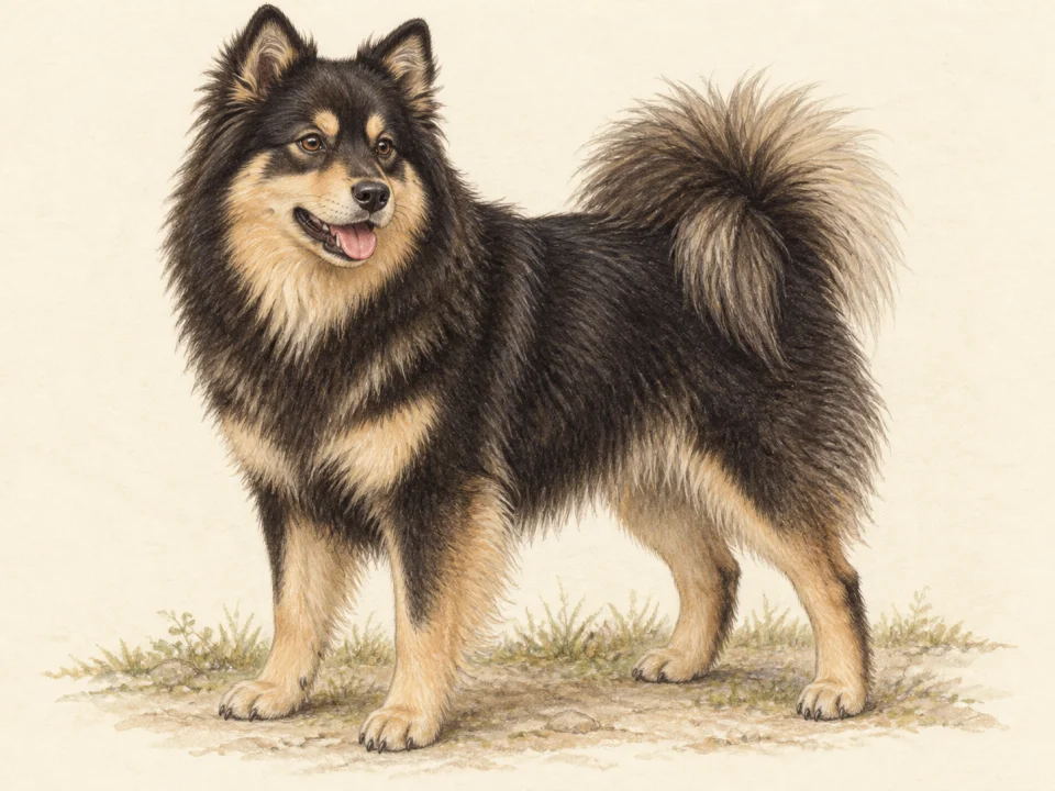 Original illustration of an adult Swedish Lapphund
