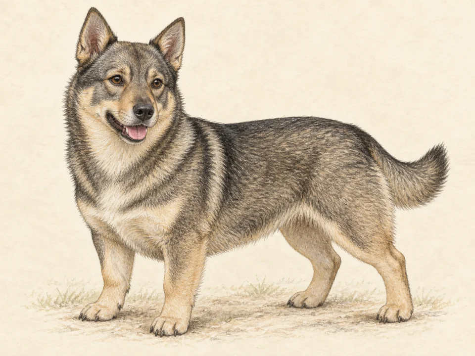 Original illustration of an adult Swedish Vallhund
