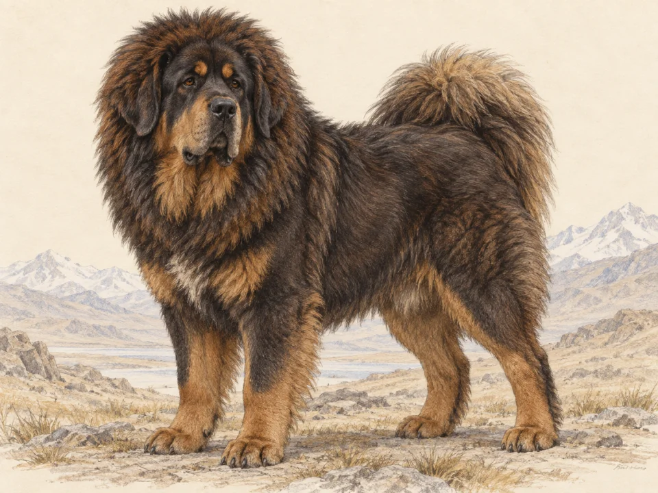 Original illustration of an adult Tibetan Mastiff
