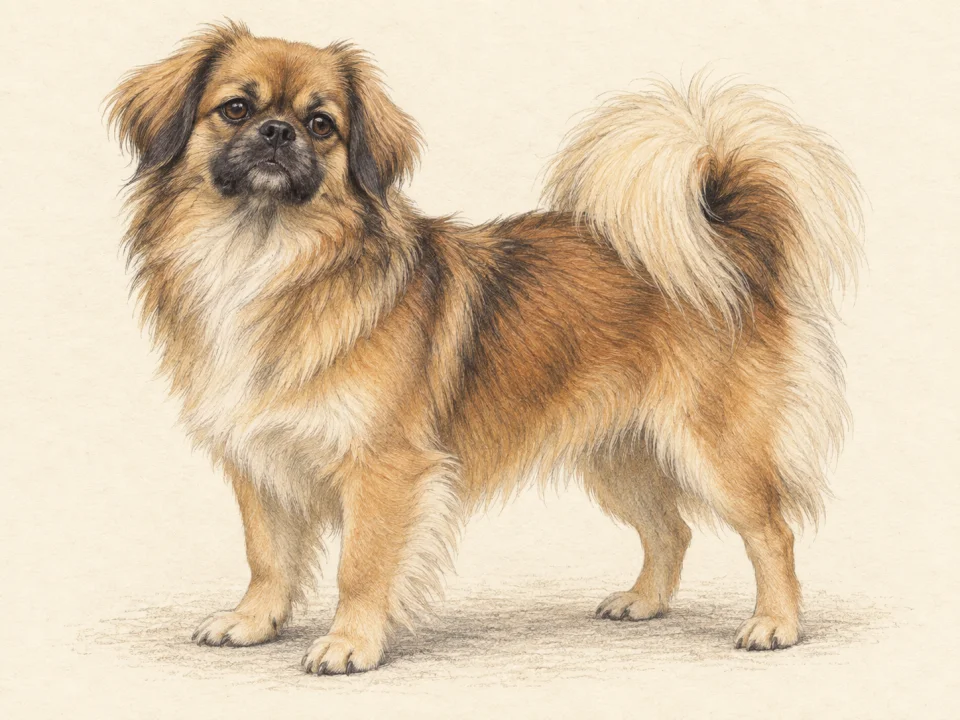 Original illustration of an adult Tibetan Spaniel