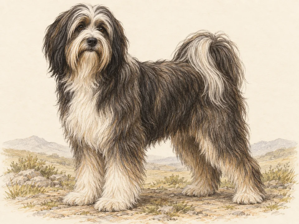 Original illustration of an adult Tibetan Terrier