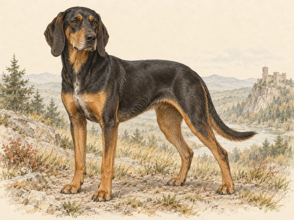Original illustration of an adult Transylvanian Hound