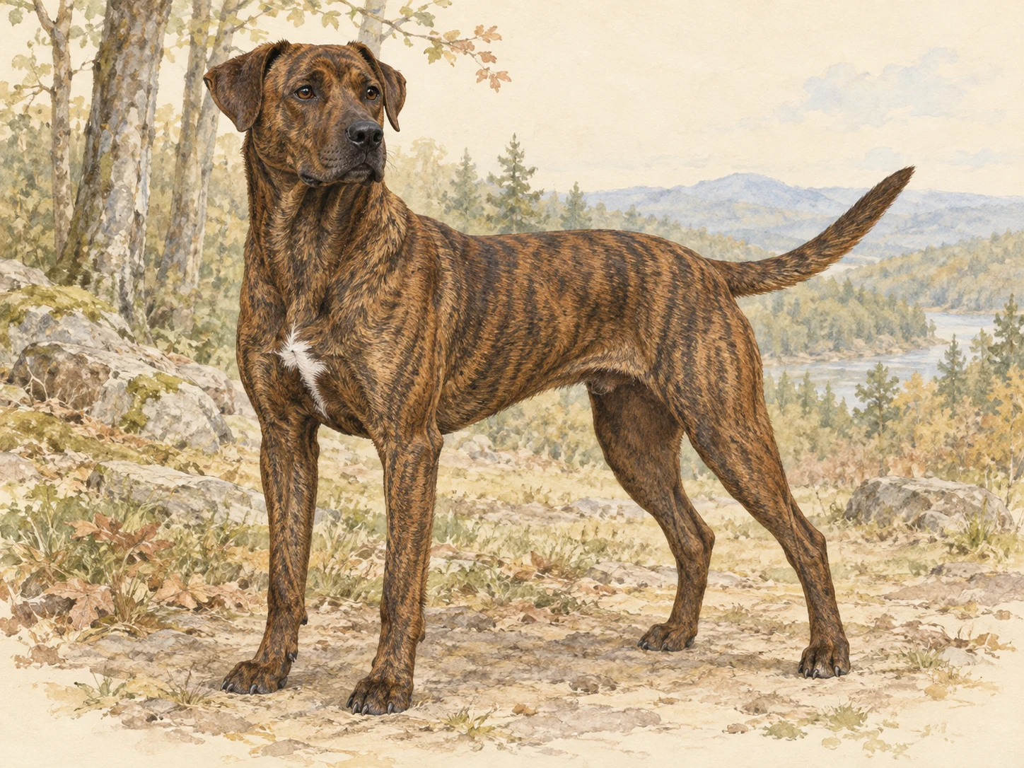 Original illustration of an adult Treeing Tennessee Brindle