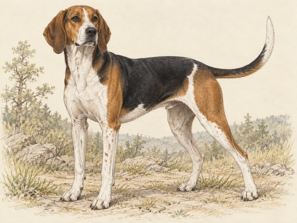 Original illustration of an adult Treeing Walker Coonhound