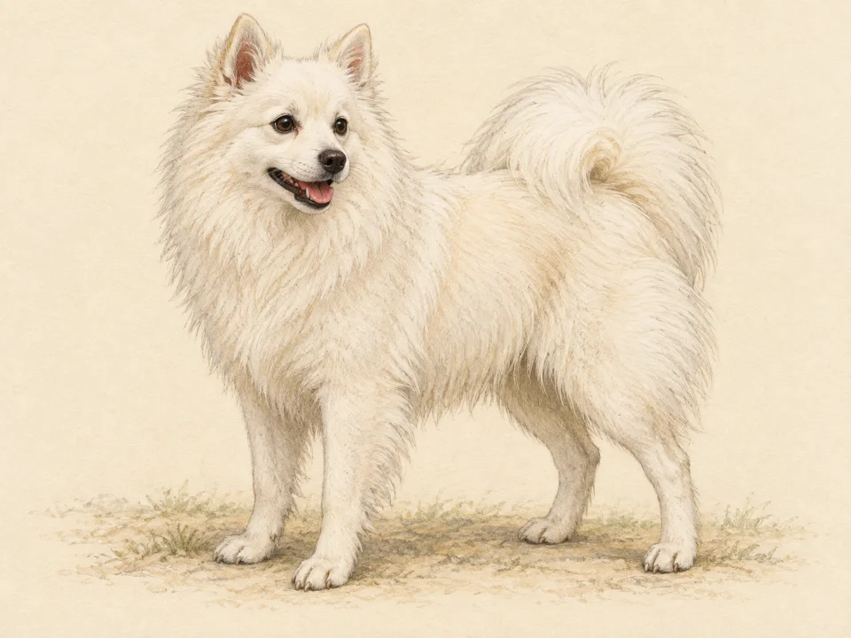 Original illustration of an adult Volpino Italiano