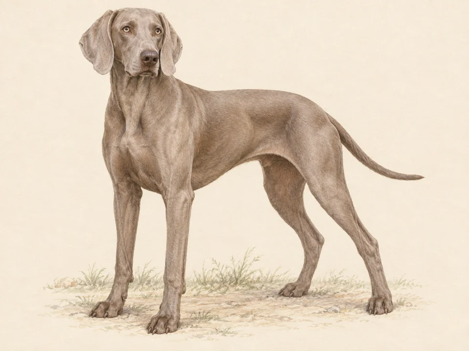 Original illustration of an adult Weimaraner