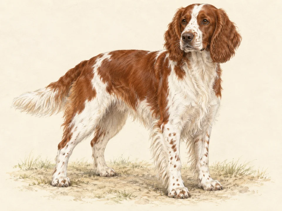 Original illustration of an adult Welsh Springer Spaniel