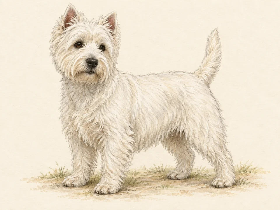 Original illustration of an adult West Highland White Terrier
