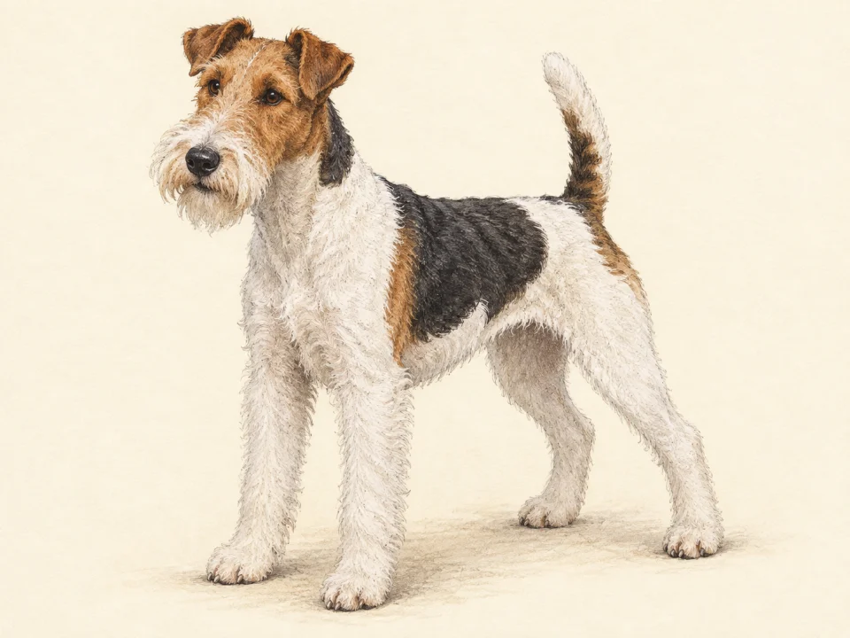 Original illustration of an adult Wire Fox Terrier