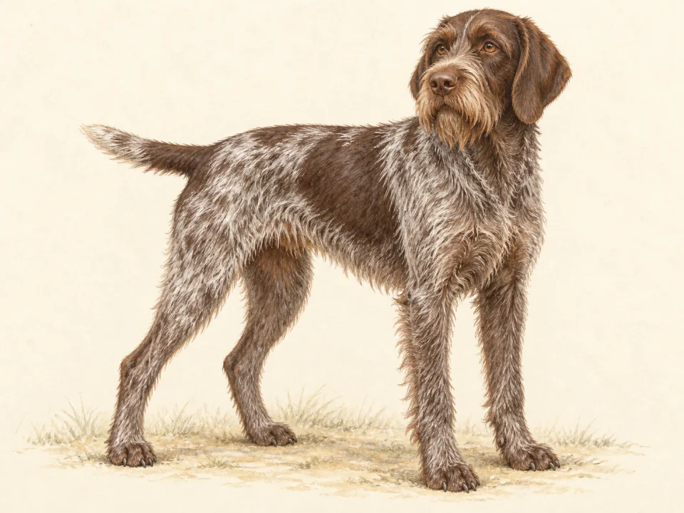 Original illustration of an adult Wirehaired Pointing Griffon