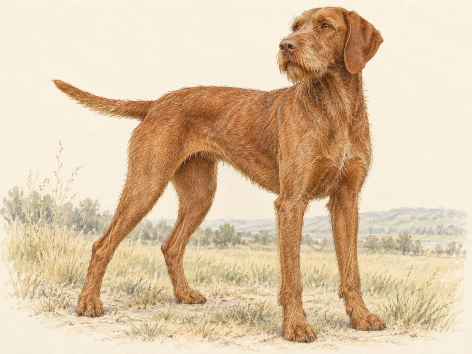 Original illustration of an adult Wirehaired Vizsla
