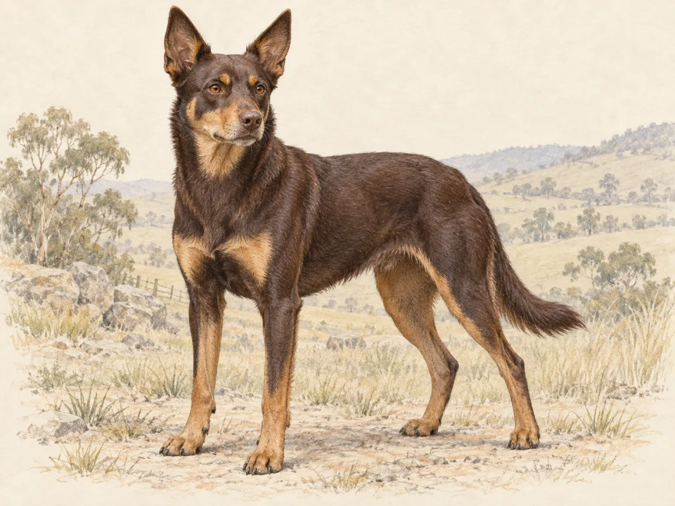 Original illustration of an adult Working Kelpie