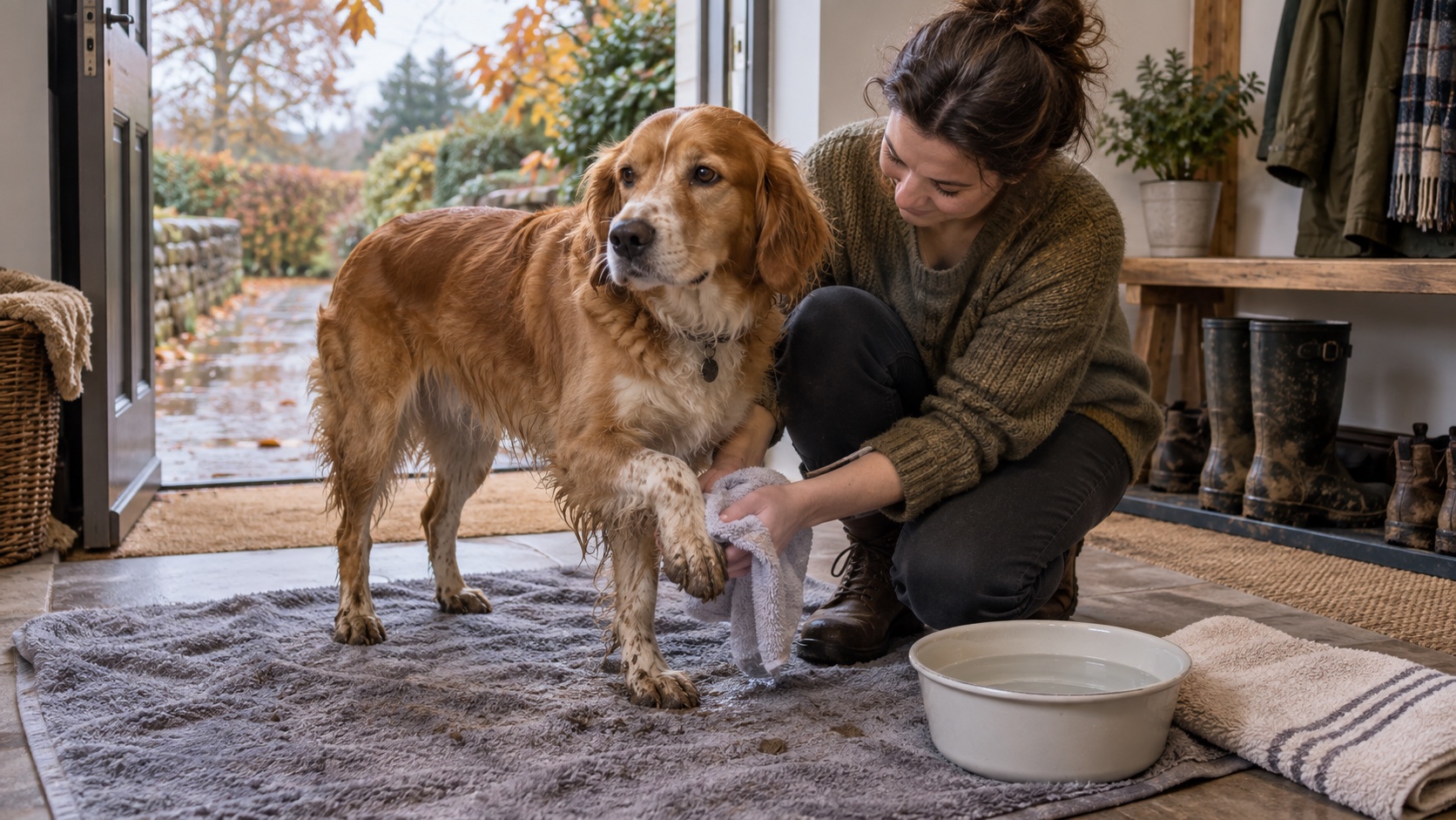 Muddy Dog Paws After a Walk: A Calm Doorway Cleanup Routine